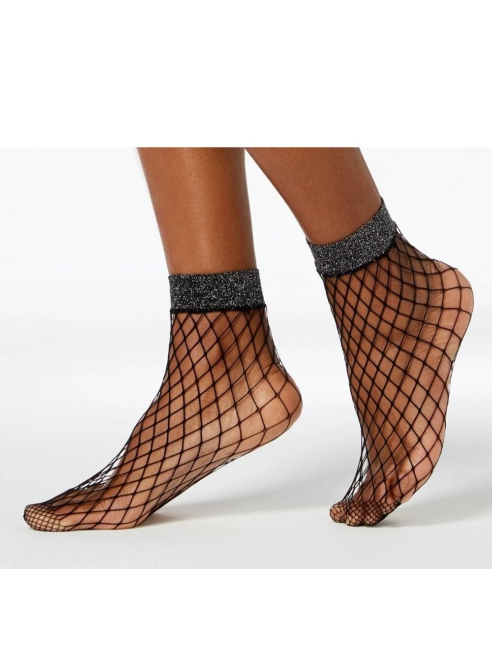 INC International Concepts Women's Fishnet Ankle Socks, Charcoal, One Size